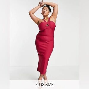 Vesper Curve Plus size strappy keyhole midi body-conscious dress in raspberry